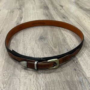 Johnston & Murphy Size 36 Genuine Leather Tumbled Glove Brown Silver Buckle Belt